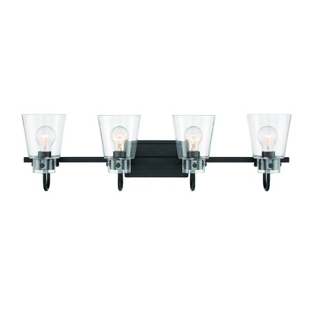 Designers Fountain Inwood 32in 4-Light Matte Black Modern Indoor Vanity Light with Clear Glass Shades D214M-4B-MB